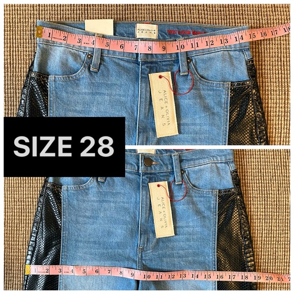 🏷 🆕 Alice + Olivia High Rise Vegan Leather Denim Jean Combo Max Wide Leg Pant - Picture 12 of 17